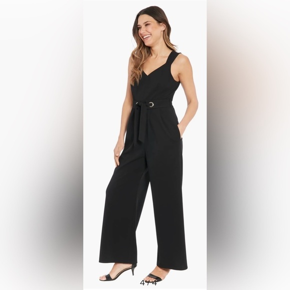 London Times Pants - London Times Tie Waist Sleeveless Wide Leg Jumpsuit, Size 12, BLACK, NWT